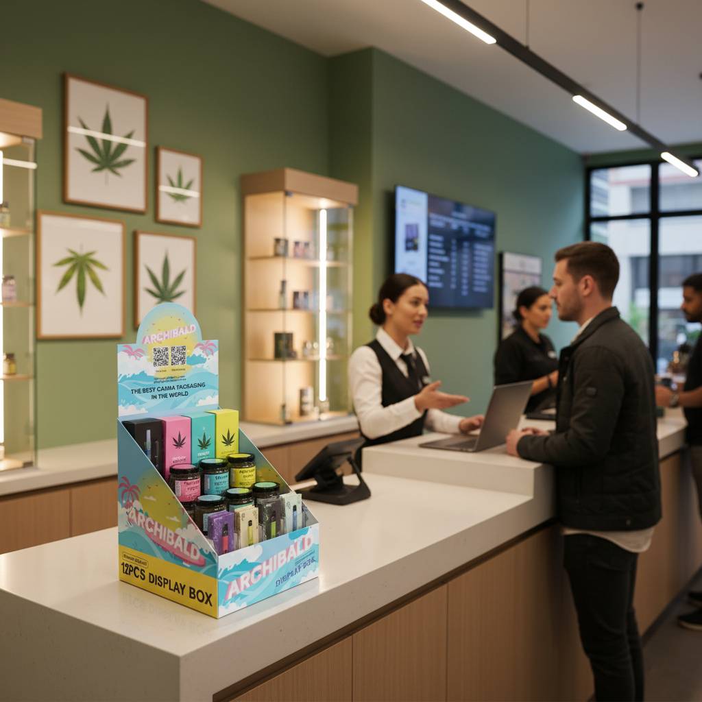 Dispensary PDQ display boxes for cannabis products